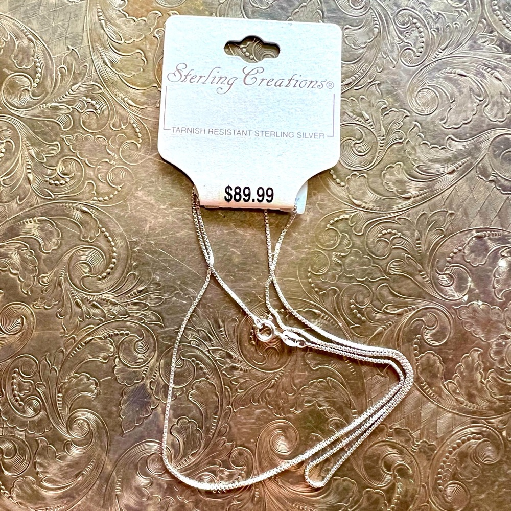NWT Sterling Creations Box Chain Silver Necklace 22”
